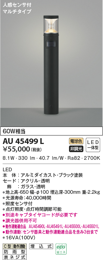 コイズミ 屋外用スポットライト センサー付 シルバー LED（昼白色） 散光 AU54116 - 4