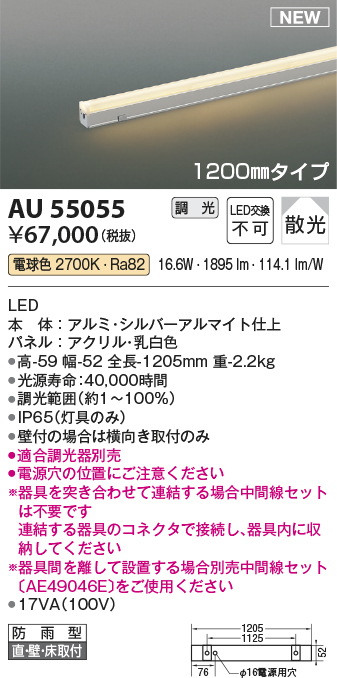 AU55055(コイズミ照明) 商品詳細 ～ 照明器具・換気扇他、電設資材販売