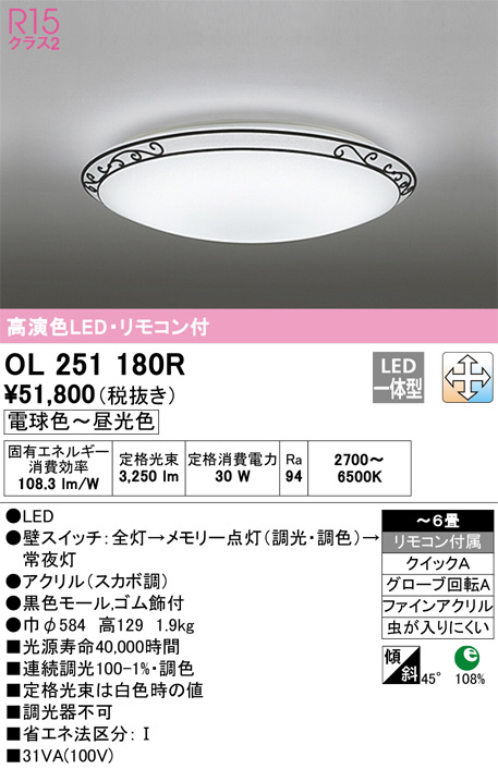 ODELIC OL251180R 調光調色シーリングライト (〜6畳) LED（電球色＋昼白色） オーデリック(ODX) 