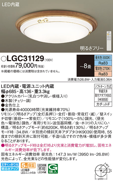 オイルペイント パナソニック シーリングライト LGC31129【2