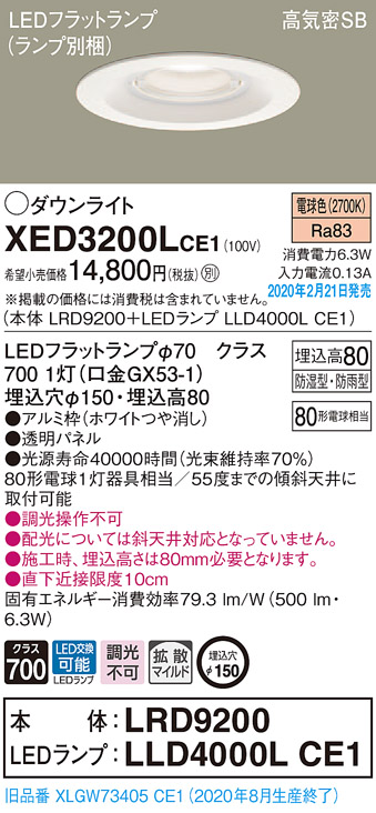 XED3200LCE1(パナソニック) 商品詳細 ～ 照明器具・換気扇他、電設資材販売のブライト