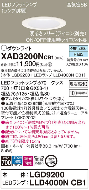 XAD3200NCB1(パナソニック) 商品詳細 ～ 照明器具・換気扇他、電設資材販売のブライト