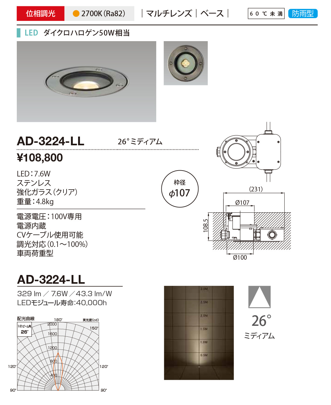 AD-3224-LL(山田照明) 商品詳細 ～ 照明器具・換気扇他、電設資材販売