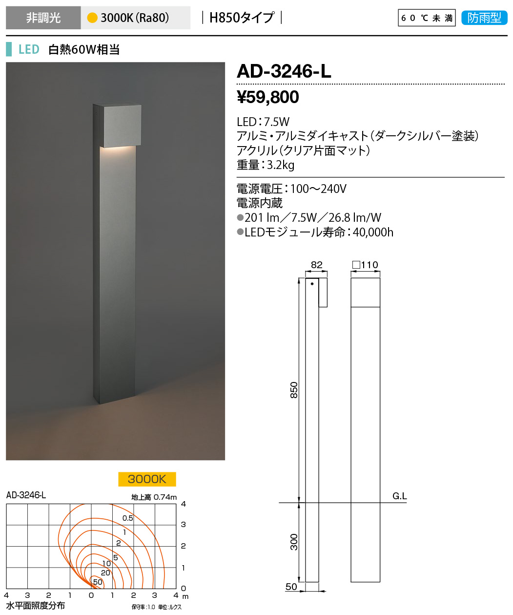 山田照明/YAMADA 【AD-2653-L】エクステリア 薄型スポットライト LED一 
