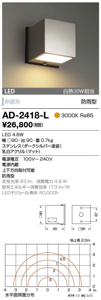 特価商品 照明ポイント山田照明 照明器具 激安 AD-2595-L ウォールライト yamada